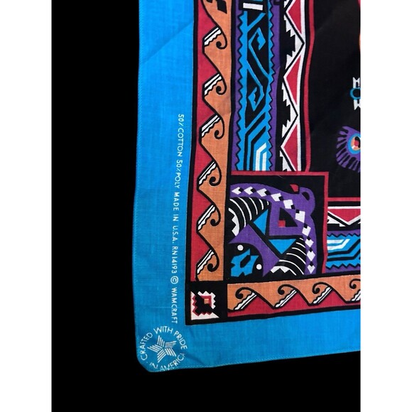 Vtg Wamcraft Handkerchief Bandana RN 14193 USA Made Southwestern Aztec 21”x21” - Picture 2 of 7